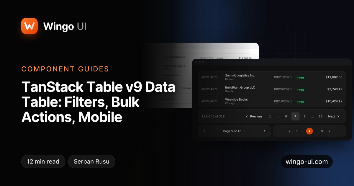 TanStack Table v9 Data Table: Filters, Bulk Actions, Mobile